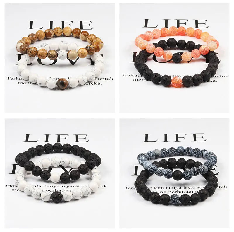 Couples Distance Lava Stone Yoga Bracelets Set - Smarsty