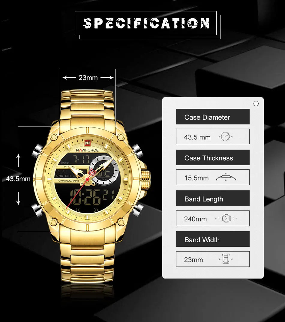 NAVIFORCE Luxury Waterproof Quartz Sport Watch for Men - Smarsty