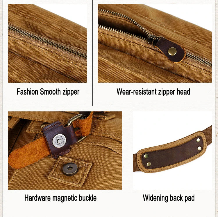 Vintage Leather Canvas Messenger Bag Unisex Crossbody - Smarsty