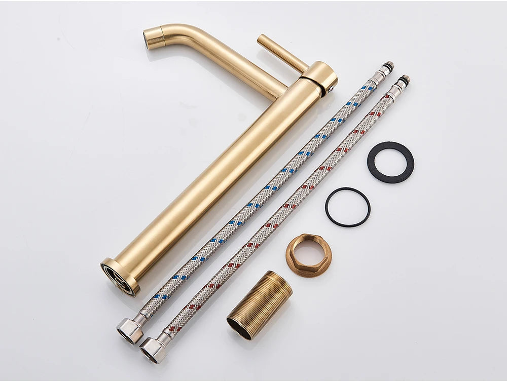 Brushed Gold Bathroom Faucet Hot Cold Water Mixer - Smarsty