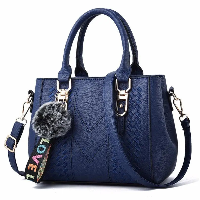 Embroidered Leather Messenger Bag for Women With Fur Accent - Smarsty