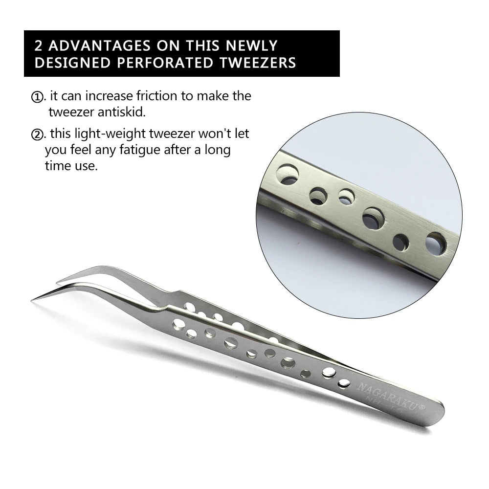 NAGARAKU Stainless Steel Eyelash Extension Tweezers Precision Grip - Smarsty