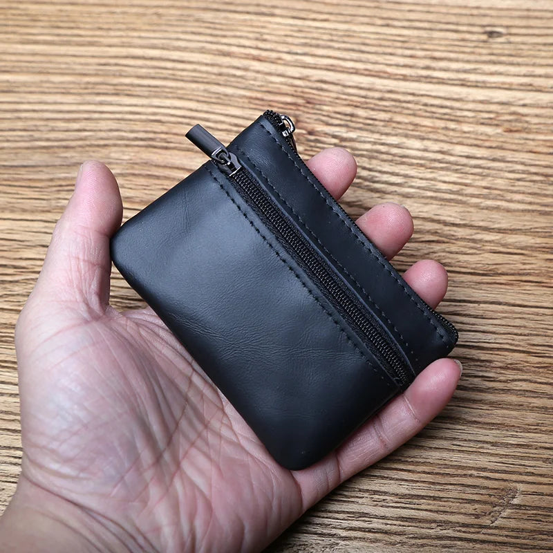 Genuine Leather Mini Coin Purse for MenTop Layer Cowhide Wallet Women Zipper Vintage Card Bag Short Lady Wallet Key Case NZPJ