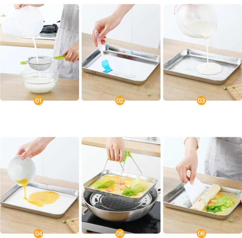 Rectangle Steamed Sausage Noodles Storage Trays Stainless Steel Fruit Dish Restaurant Hotel Kitchen Pastry Food Baking Plates by Smarsty