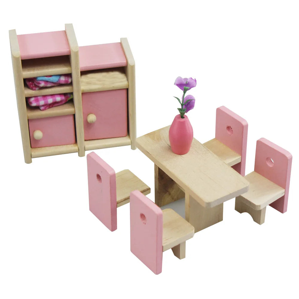 Wooden Dollhouse Furniture Miniature Toy For Dolls Kids Children House Play Toy Mini Furniture Sets Doll Toys Boys Girls Gifts by Smarsty