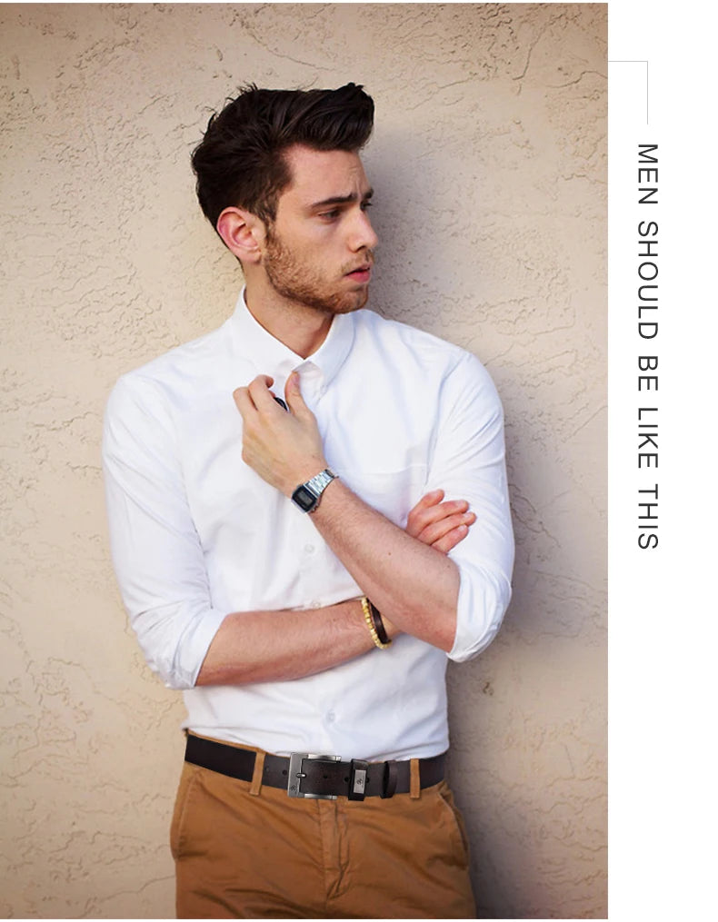 Mens Leather Casual Belt High Quality Durable Buckle - Smarsty