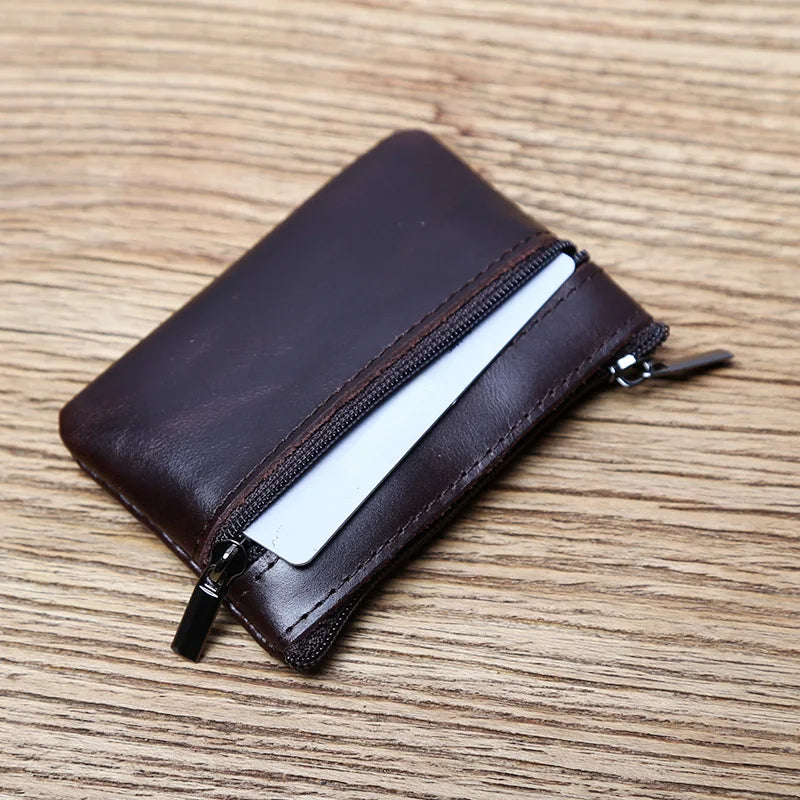 Genuine Leather Mini Coin Purse for MenTop Layer Cowhide Wallet Women Zipper Vintage Card Bag Short Lady Wallet Key Case NZPJ