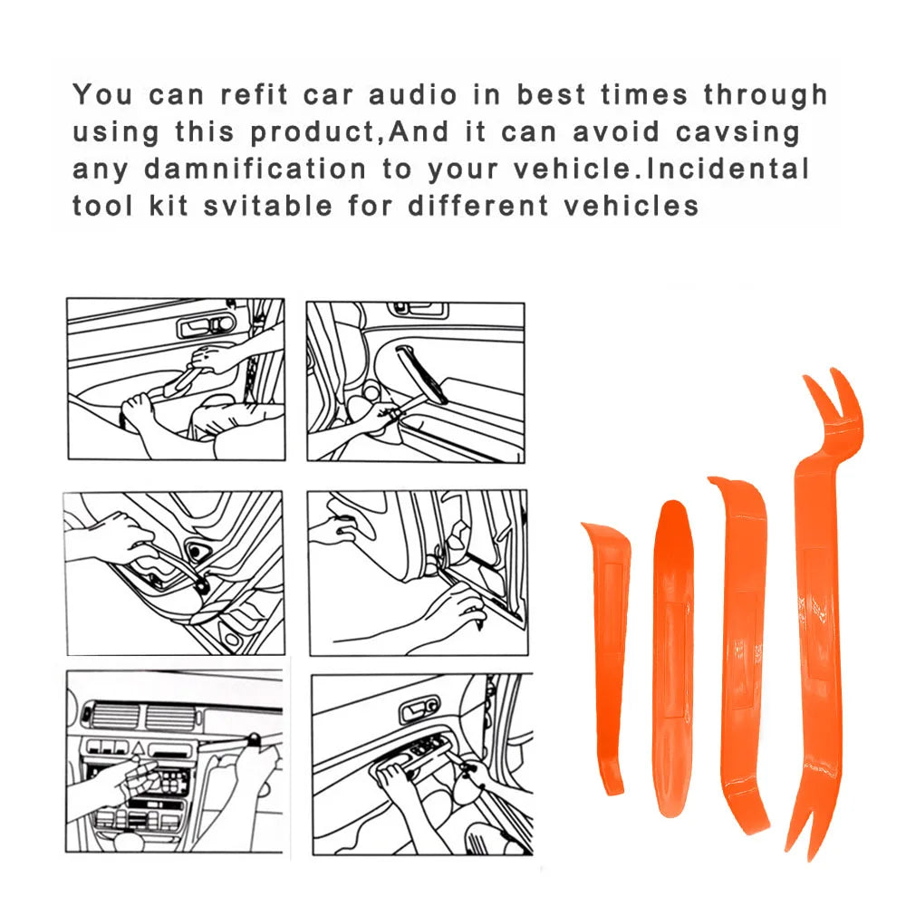 4pcs/Set Portable Car Panel Removal Tool Kit Nail Puller Radio Audio Door Pry Repair Clip Trim Dash Removal Installer Hand Tool - Smarsty