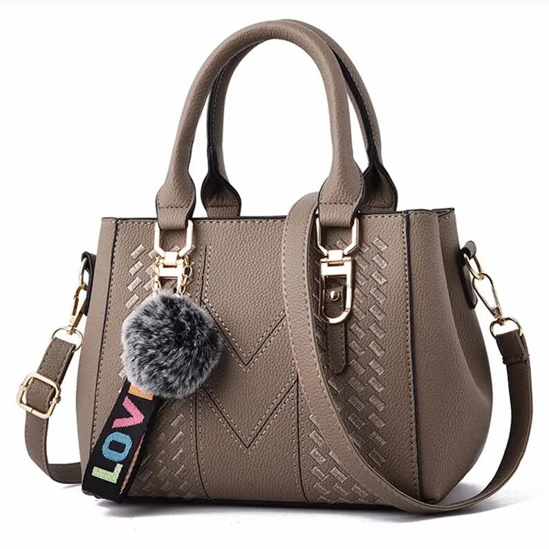 Embroidered Leather Messenger Bag for Women With Fur Accent - Smarsty