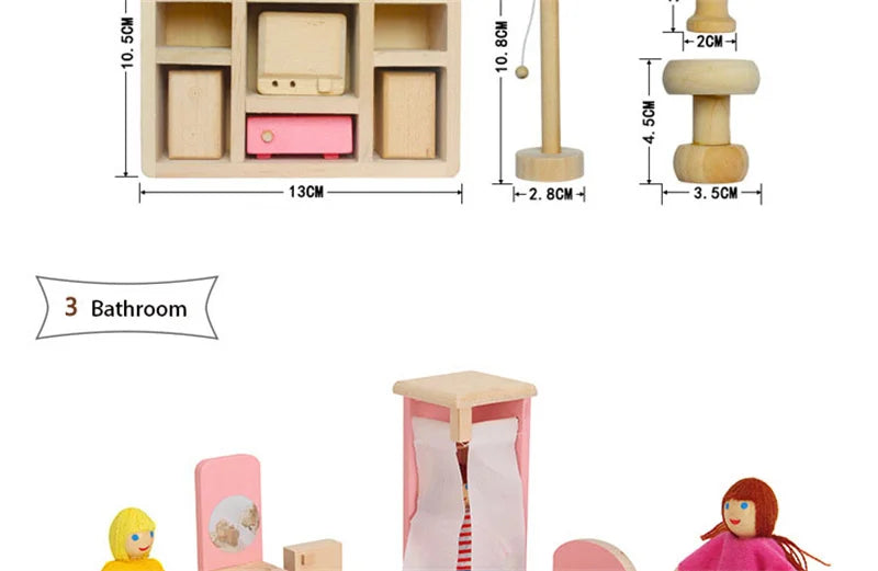 Wooden Dollhouse Furniture Miniature Toy For Dolls Kids Children House Play Toy Mini Furniture Sets Doll Toys Boys Girls Gifts