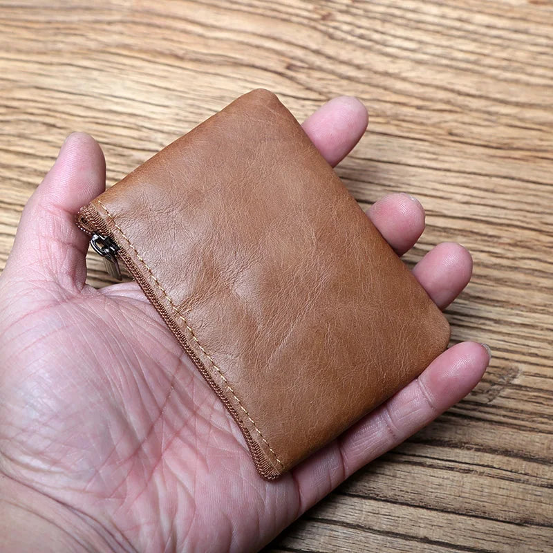 Genuine Leather Mini Coin Purse for MenTop Layer Cowhide Wallet Women Zipper Vintage Card Bag Short Lady Wallet Key Case NZPJ