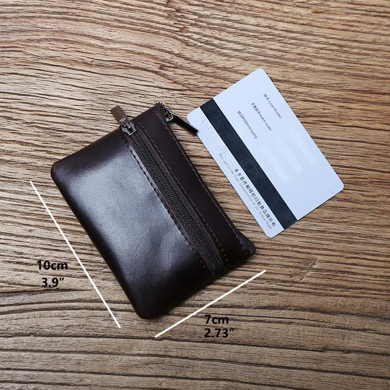 Genuine Leather Mini Coin Purse for MenTop Layer Cowhide Wallet Women Zipper Vintage Card Bag Short Lady Wallet Key Case NZPJ