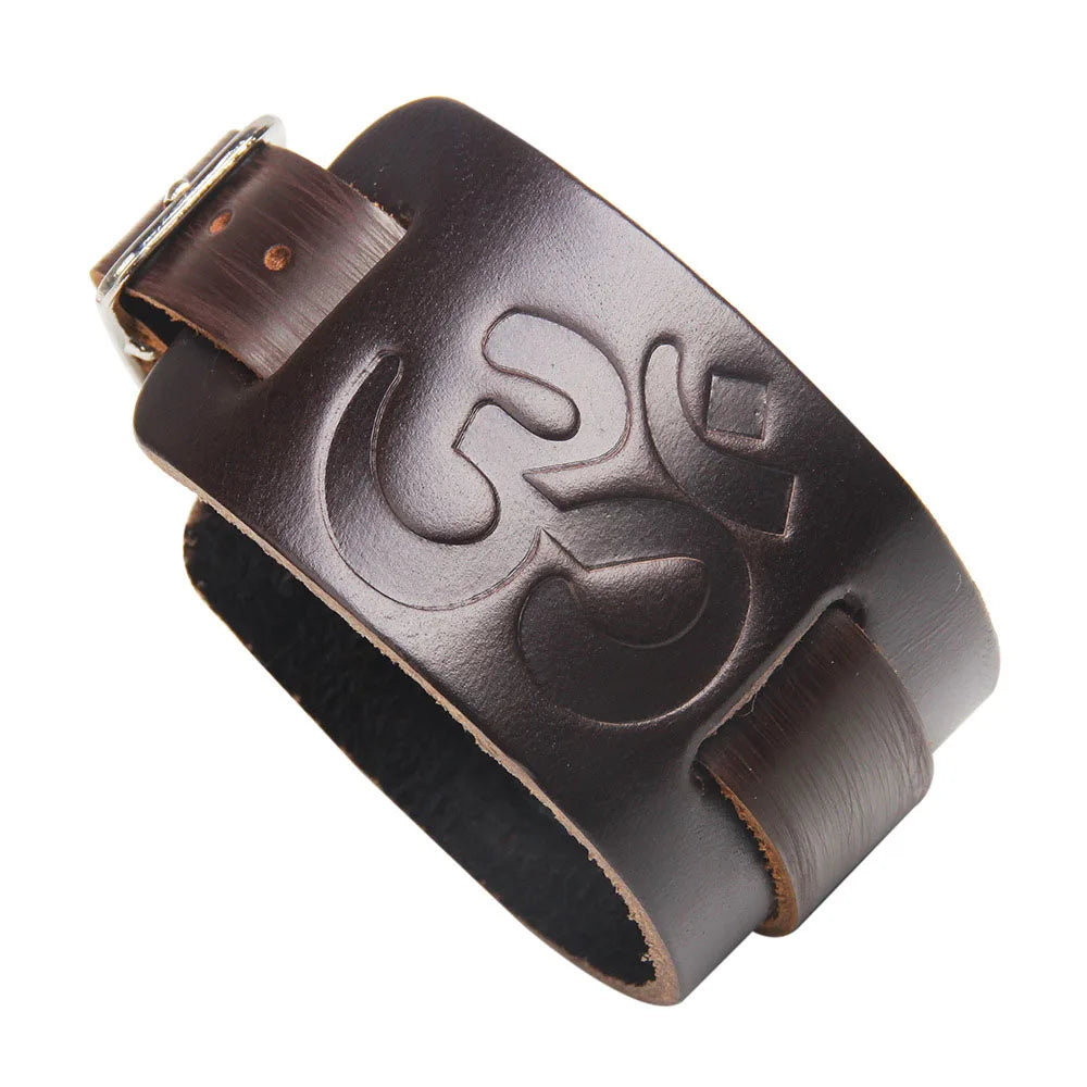 Men's Genuine Leather Bracelet Adjustable Vintage Punk Style - Smarsty
