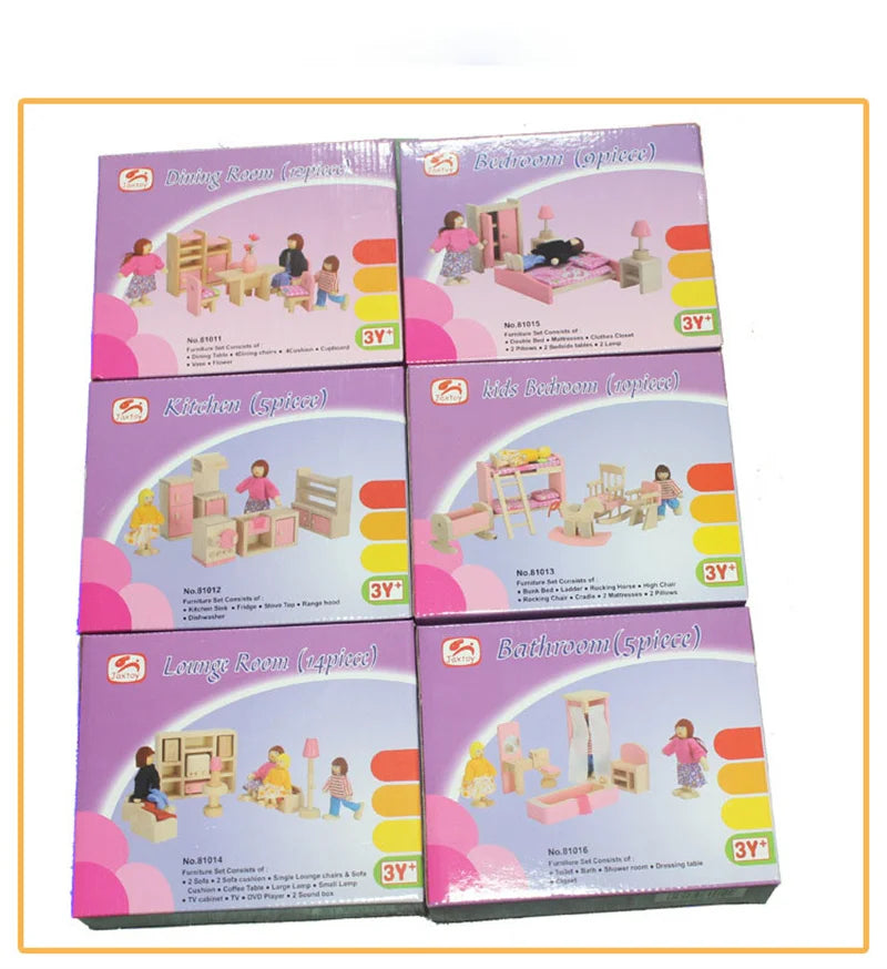 Wooden Dollhouse Furniture Miniature Toy For Dolls Kids Children House Play Toy Mini Furniture Sets Doll Toys Boys Girls Gifts by Smarsty