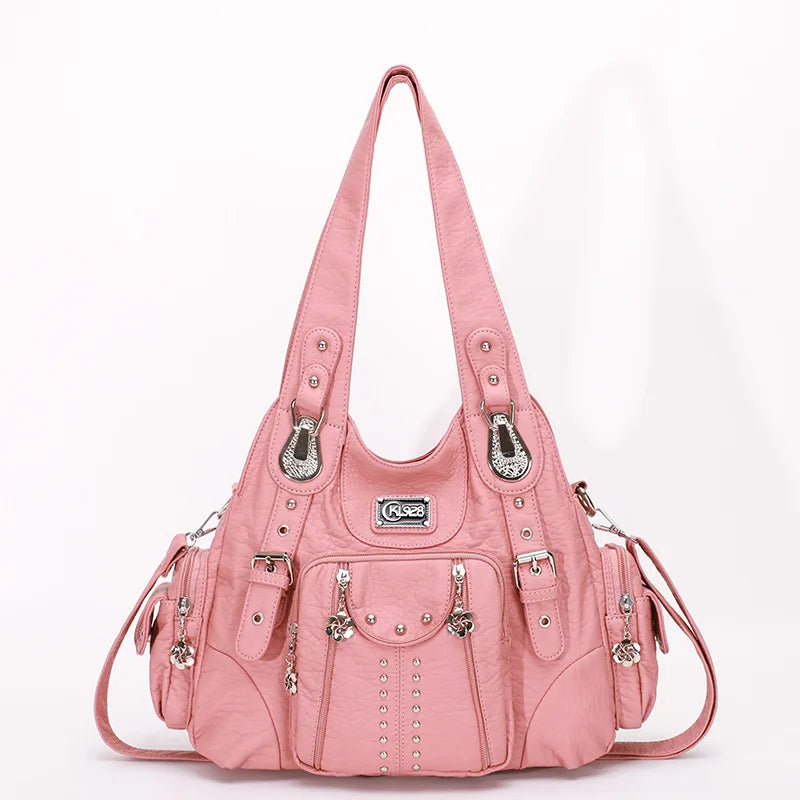 Angelkiss PU Leather Women Shoulder Bag Zipper Closure - Smarsty
