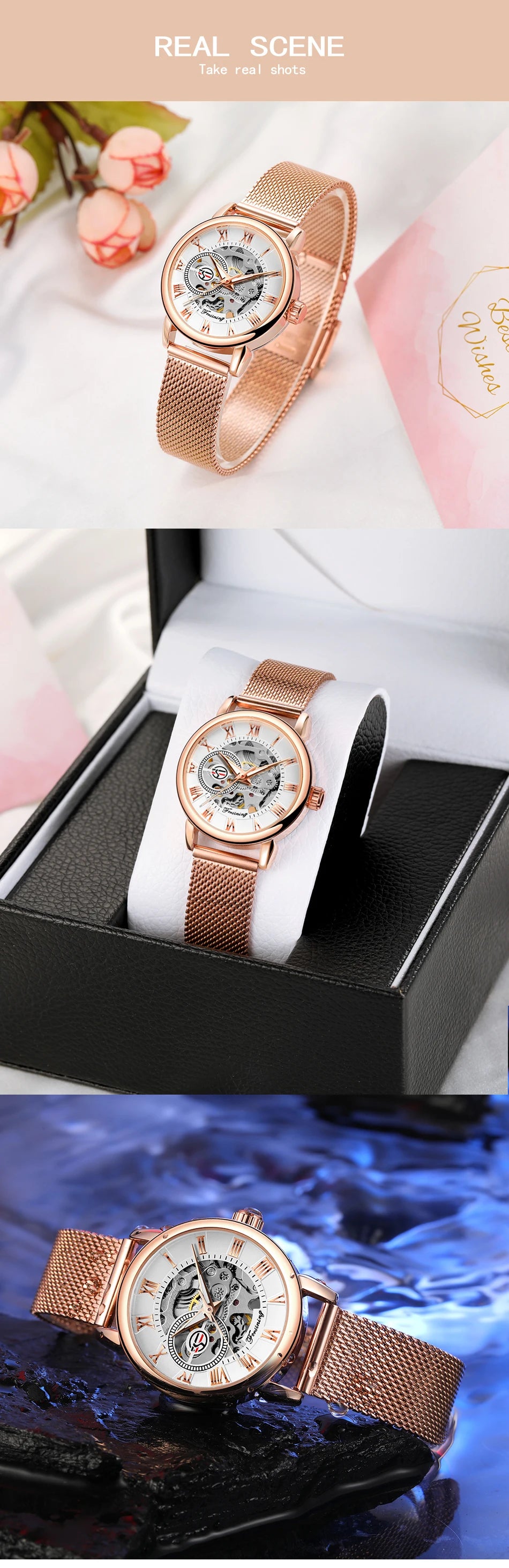 Fashionable Women's Mechanical Automatic Watch with Mesh Strap - Smarsty