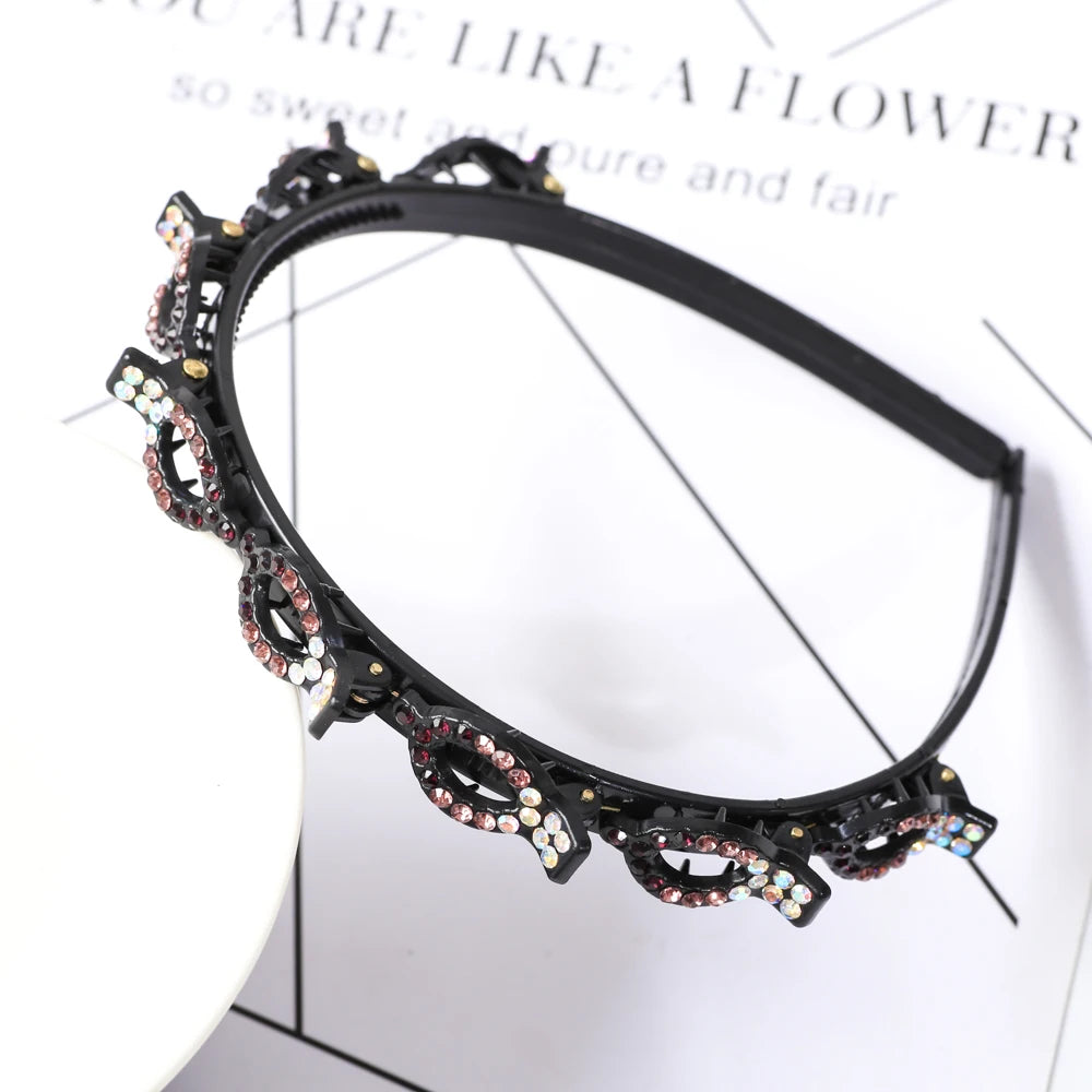 Double Layer Braided Headband With Pearl Accent Comfortable - Smarsty