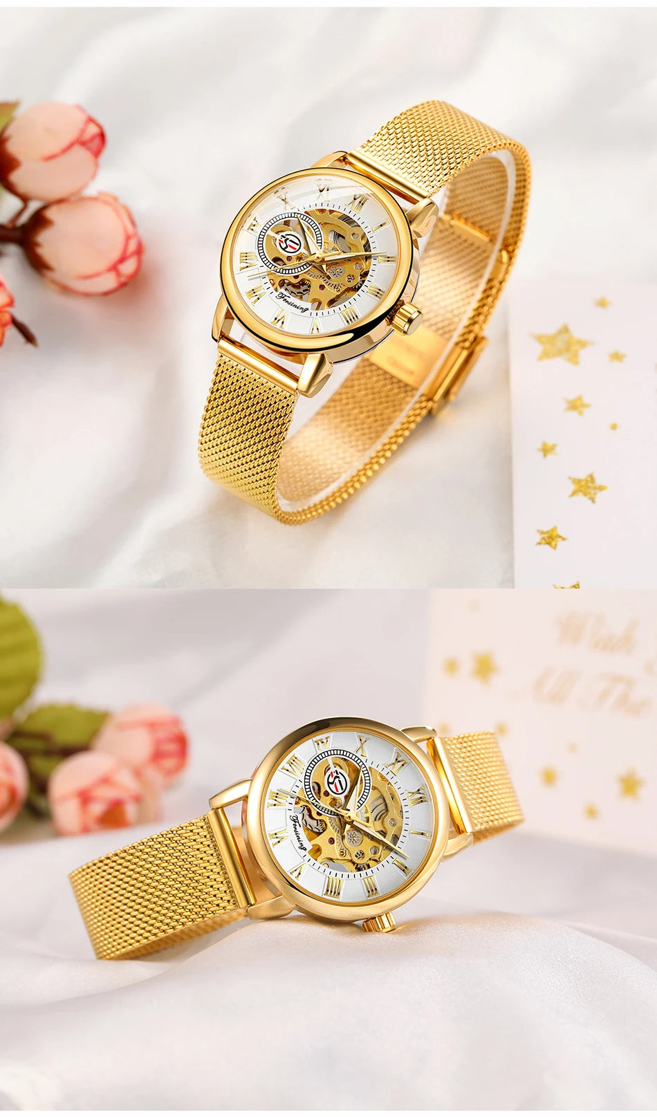 Fashionable Women's Mechanical Automatic Watch with Mesh Strap - Smarsty