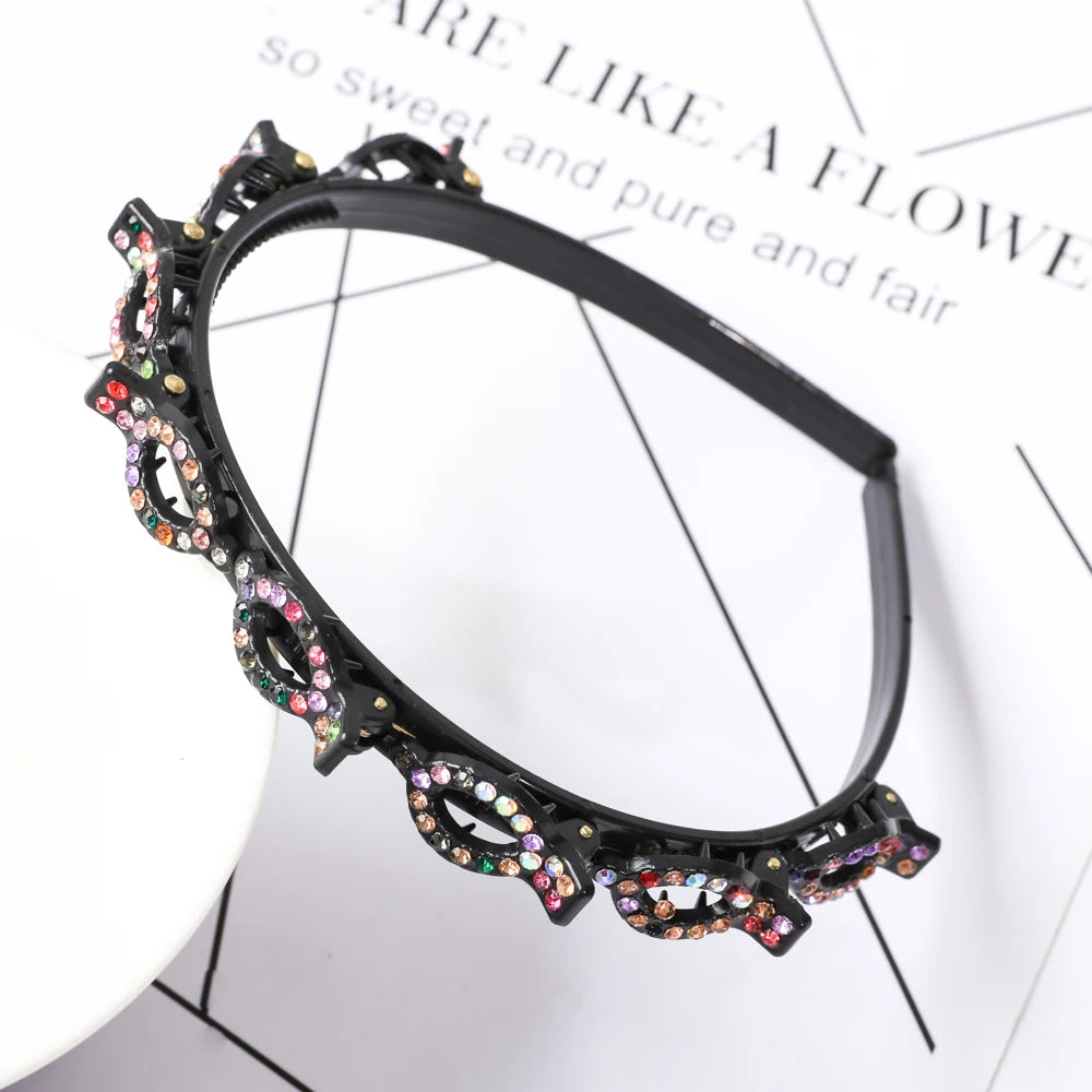 Double Layer Braided Headband With Pearl Accent Comfortable - Smarsty