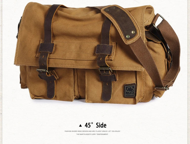 Vintage Leather Canvas Messenger Bag Unisex Crossbody - Smarsty