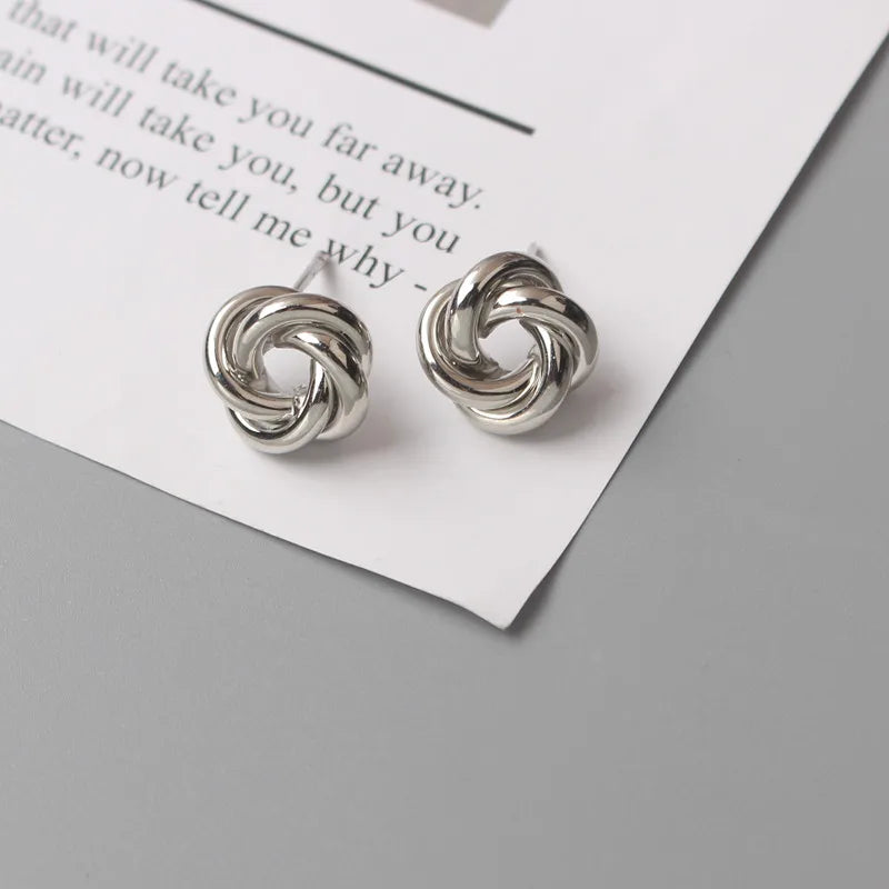 Tiny Gold Twist Round Stud Earrings Small Unusual Design - Smarsty