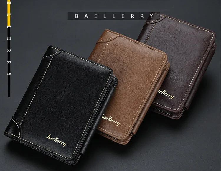 New PU Leather Men Wallets High Quality Zipper Short Desigh Card Holder Male Purse Vintage Coin Holder Men Wallets - Smarsty