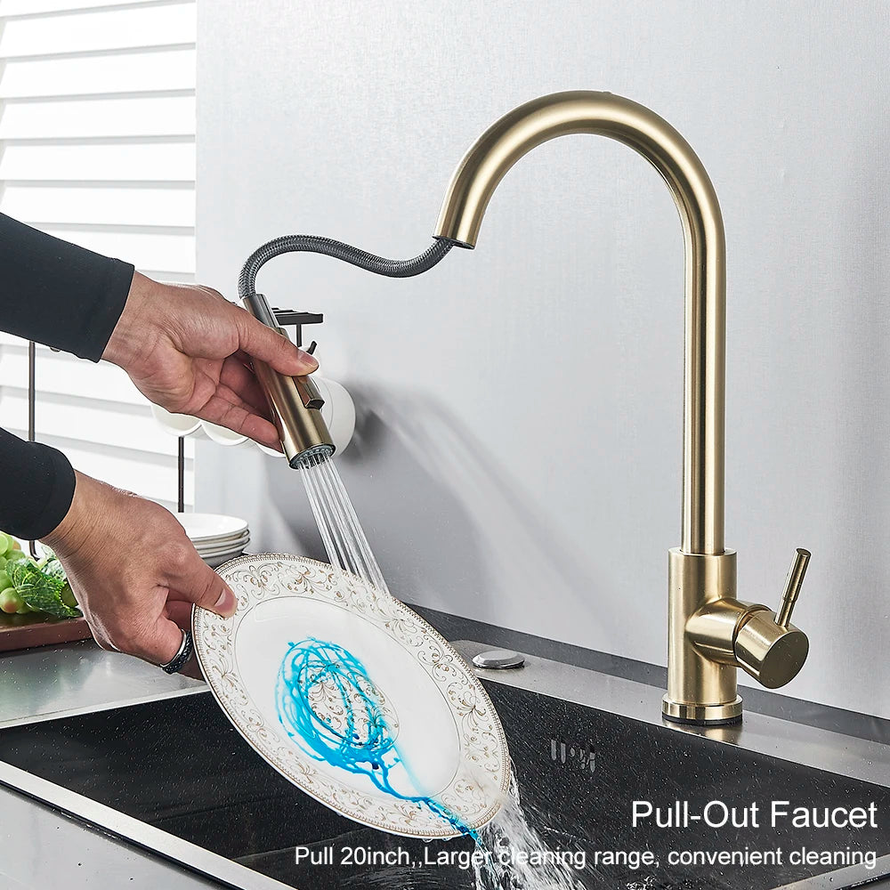 Pull Out Sensor Black Kitchen Faucet With Touch Control - Smarsty