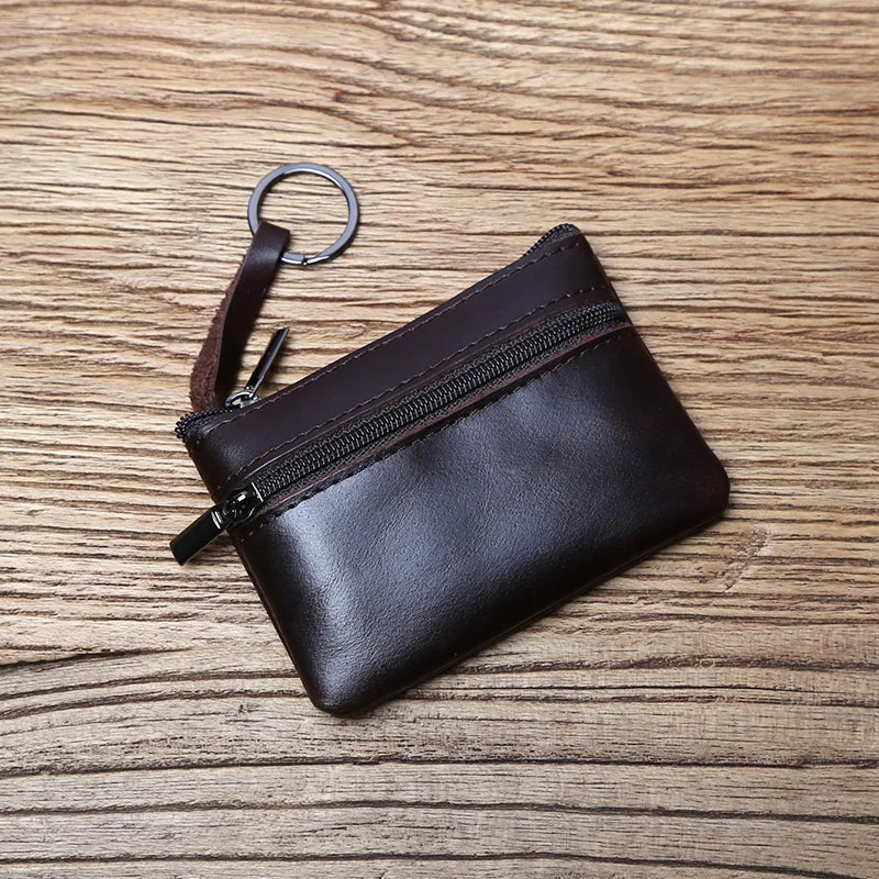 Genuine Leather Mini Coin Purse for MenTop Layer Cowhide Wallet Women Zipper Vintage Card Bag Short Lady Wallet Key Case NZPJ