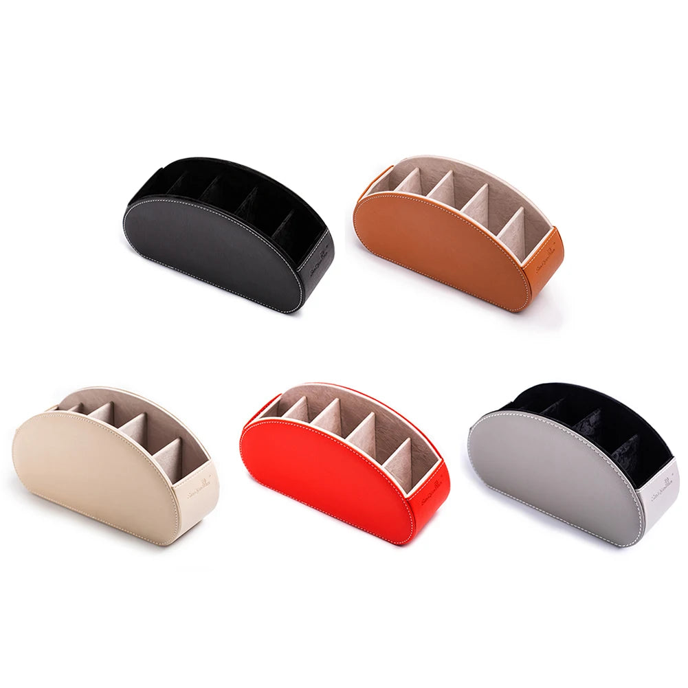 5 Grid Pu Leather Organizer Remote Control Phone And Tv Holder Desk Storage Box Cosmetics Brush by Smarsty