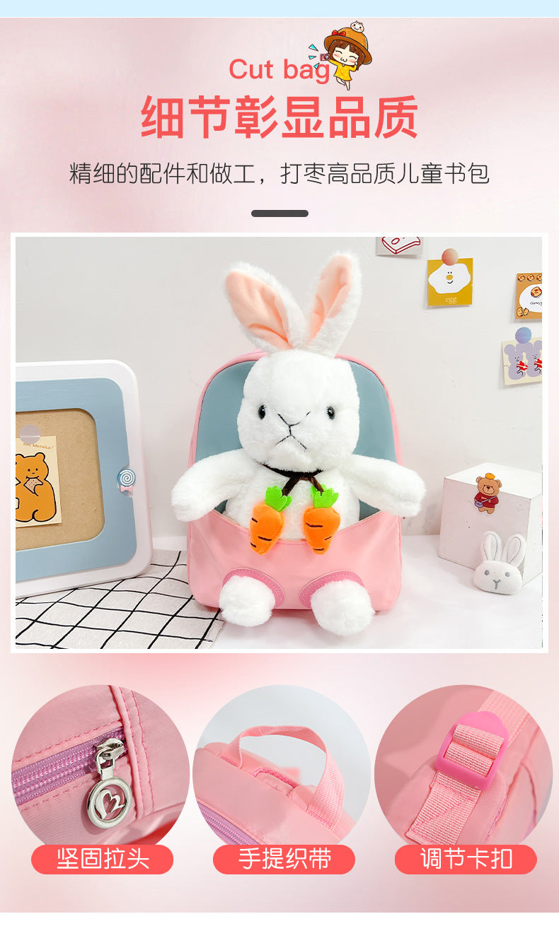 Plush 3D Rabbit Backpack For Kids Cute Bow Tie Design - Smarsty