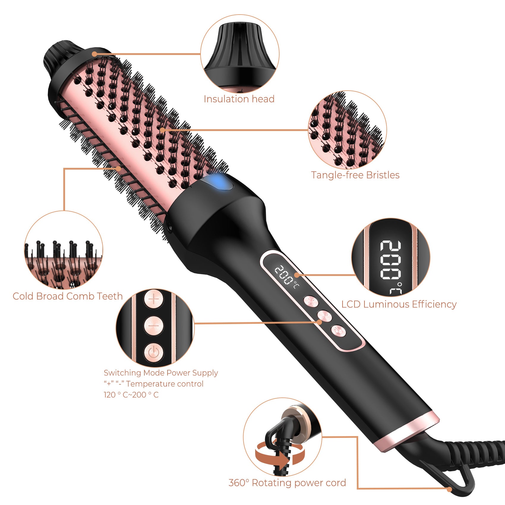 Heated Styling Brush 3-in-1 Ionic Hair Curler - Smarsty
