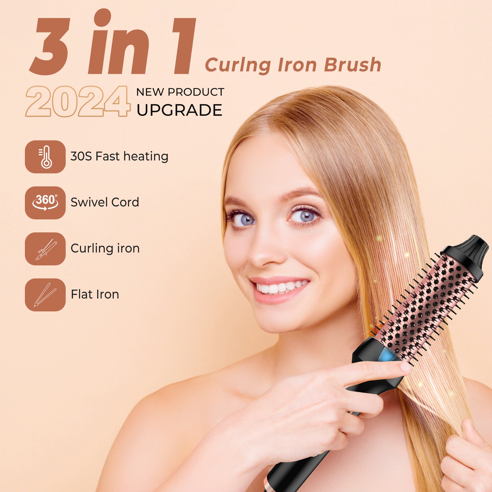Heated Styling Brush 3-in-1 Ionic Hair Curler - Smarsty