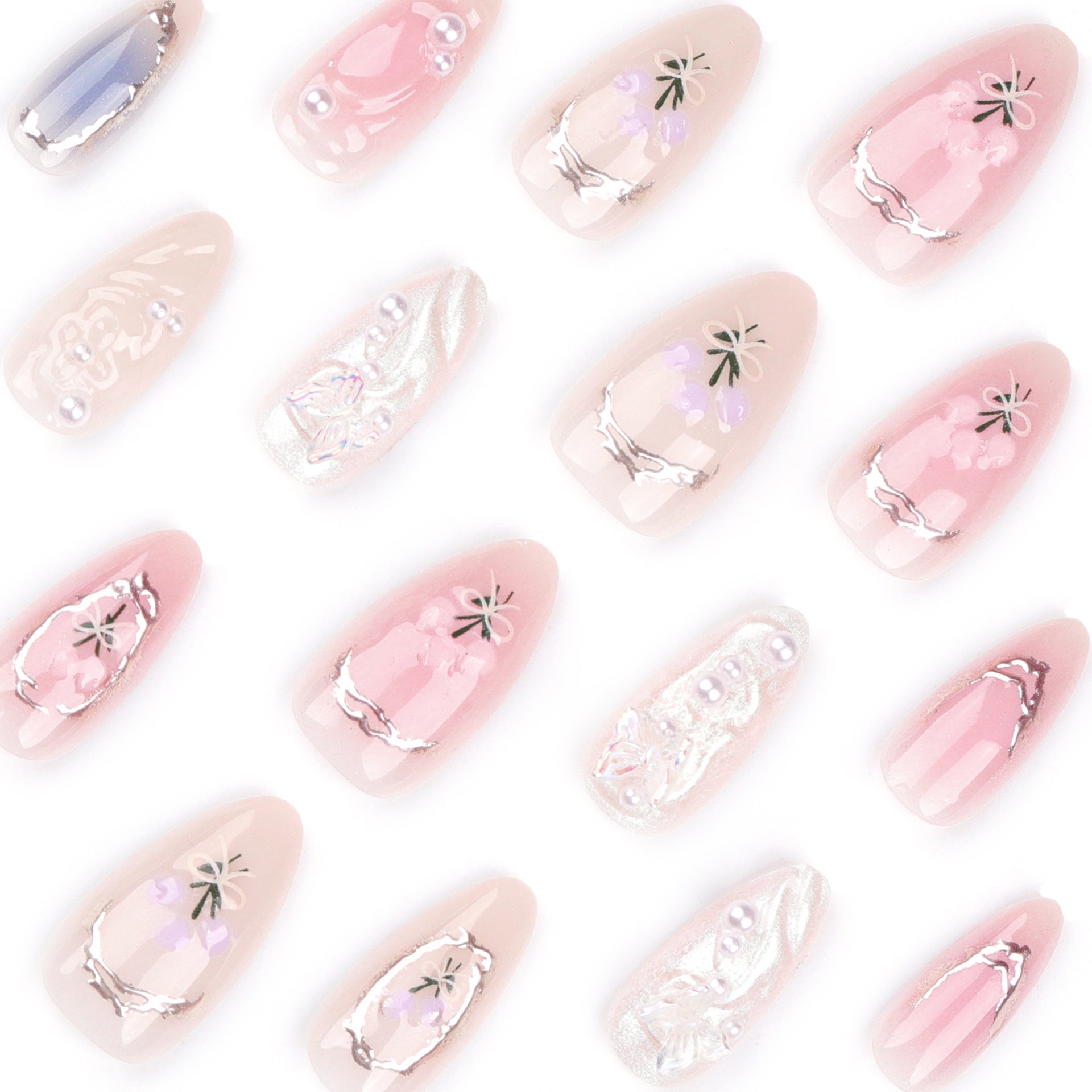 24Pcs Pink Almond False Nails with French Design - Smarsty