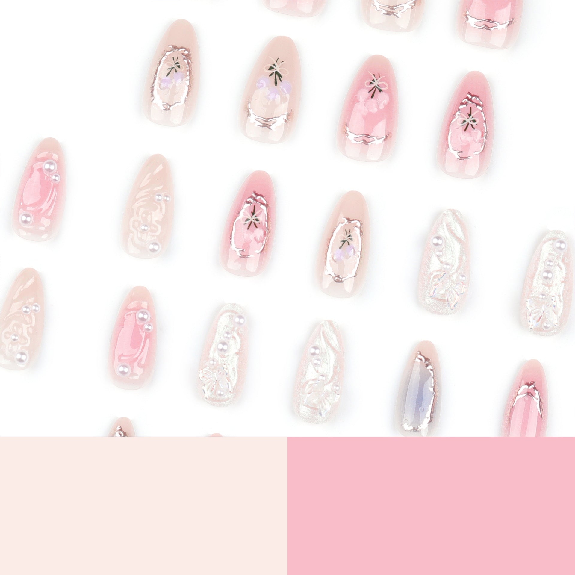 24Pcs Pink Almond False Nails with French Design - Smarsty