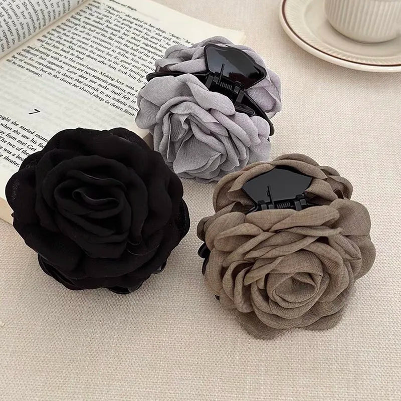 French Fabric Rose Hair Claw Clip Elegant Gift For Women - Smarsty