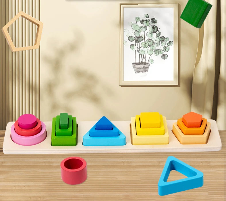 Geometric Shape Sorting Stacking Toys Columns Colorful Matching Puzzles Building Blocks Early Learning Color & Shape Recognition by Smarsty