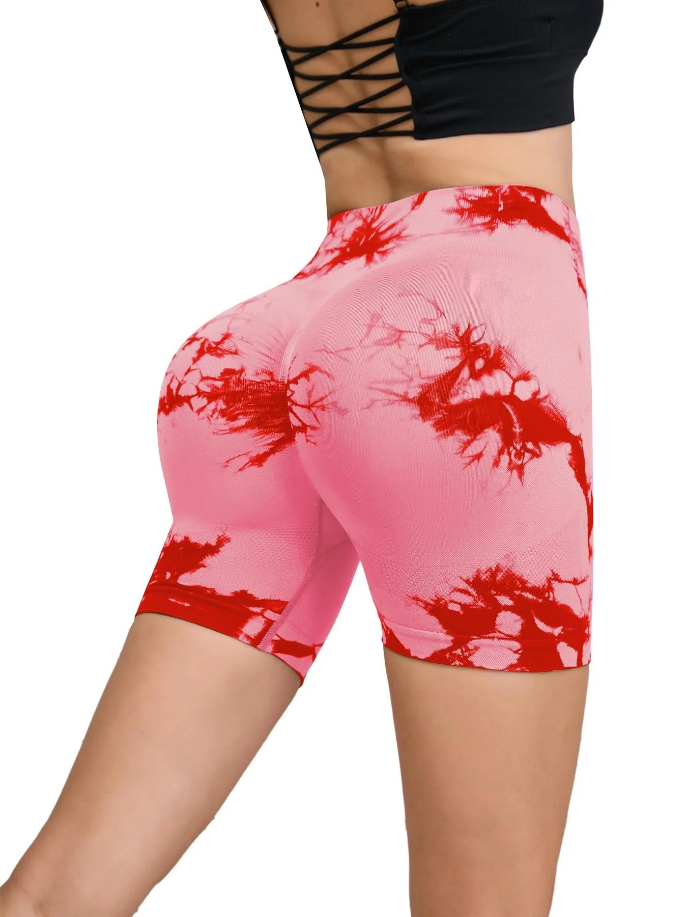 Tie Dyed Seamless Fitness Pants Women's High Waist and Hip Lifting Sports Tight Shorts Running Sexy Peach Fitness Yoga Shorts - Smarsty
