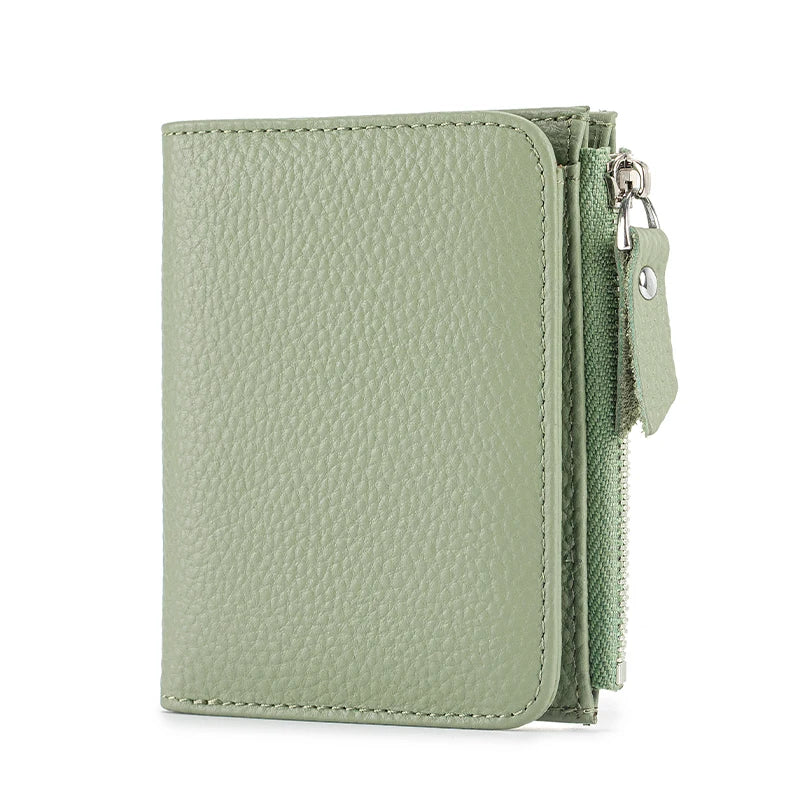 Women Genuine Leather Slim Short Wallet RFID Blocking Bi-Fold Wallet Credit Card Holder money clip wallet Zipper Coin pocket