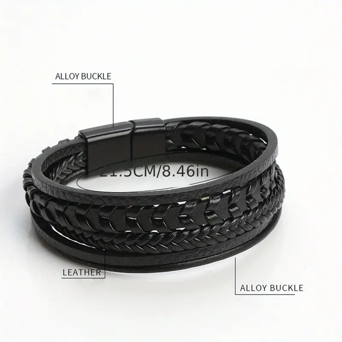 Mens Vintage Multi Layered Leather Bracelet Magnetic Buckle - Smarsty