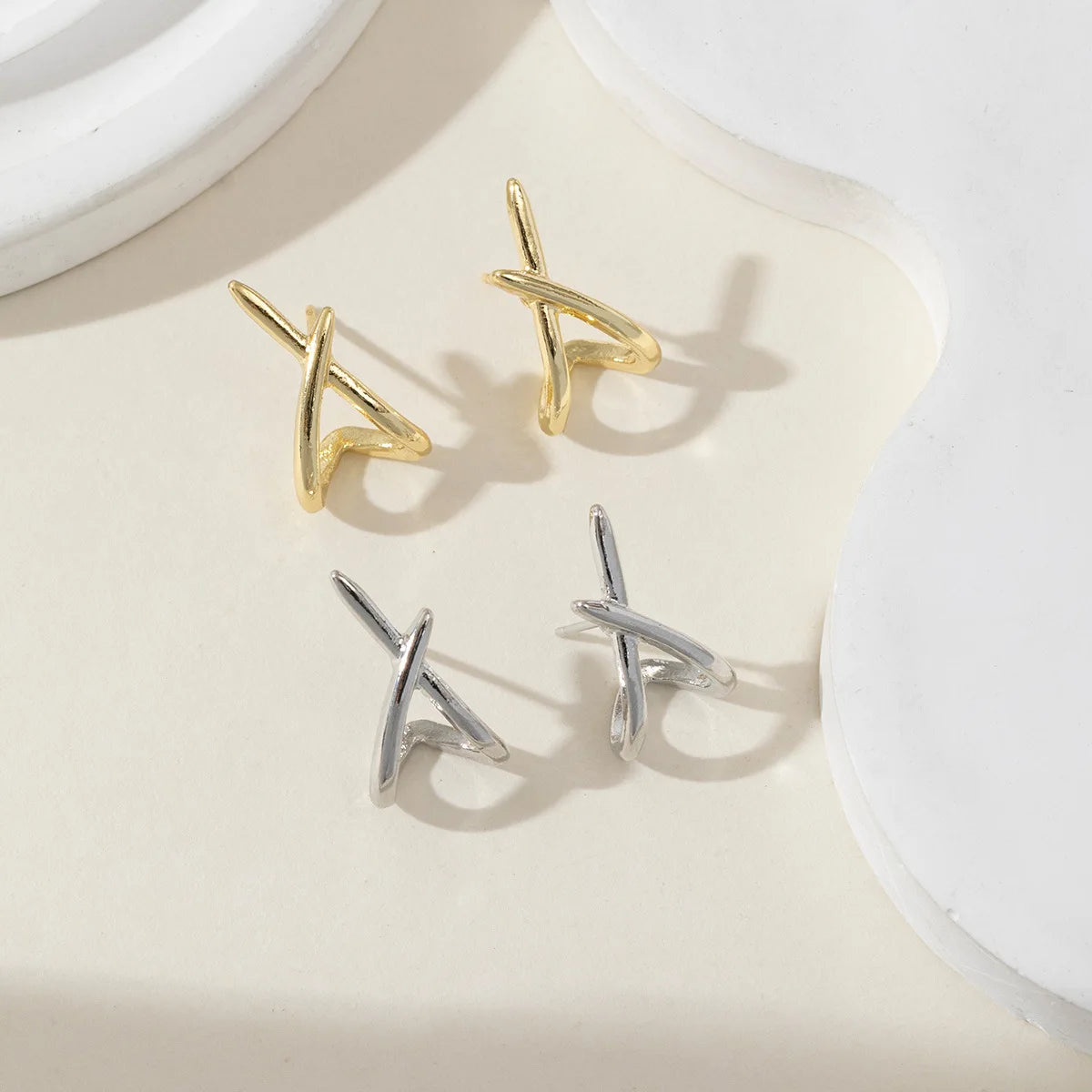 Gold Cross Stud Earrings Dainty Minimalist Lightweight - Smarsty