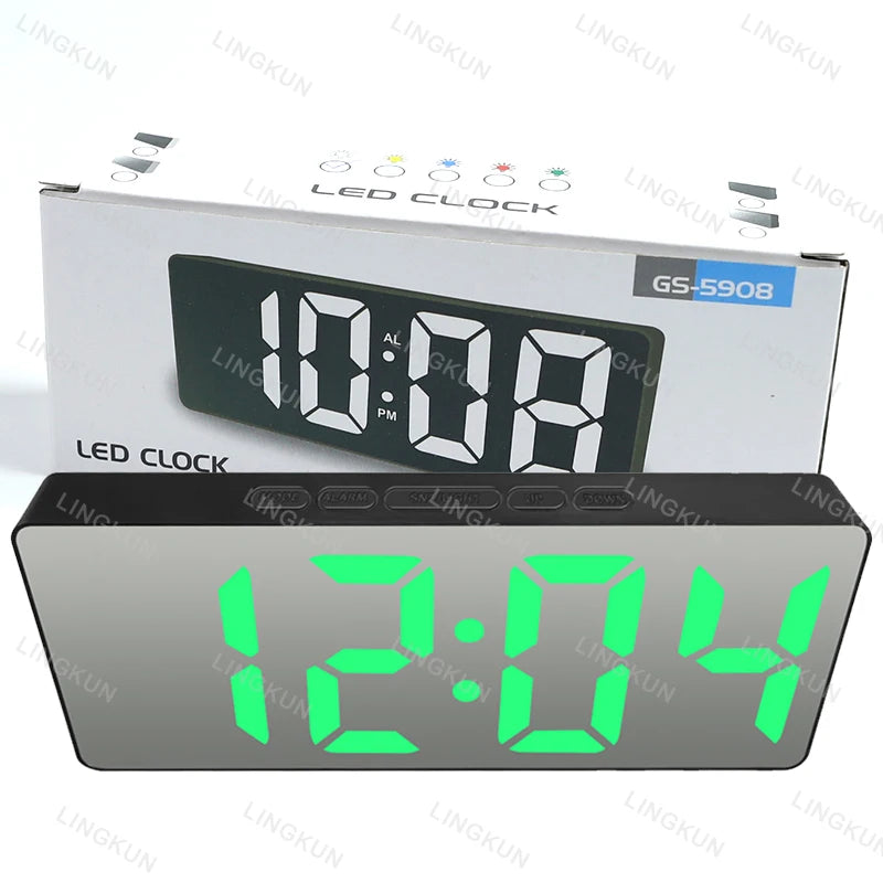 LED Curved Alarm Clock with Dual-purpose Mirror Display - Smarsty