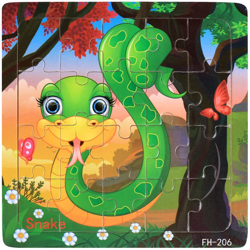 New 20 Piece Wooden 3d Puzzle Cartoon Animal Vehicle Jigsaw Puzzle Montessori Educational Toys For Kids Baby 1 2 3 Years by Smarsty