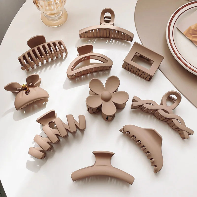 Korean Coffee Beige Acrylic Geometric Hair Claw Clip Large - Smarsty