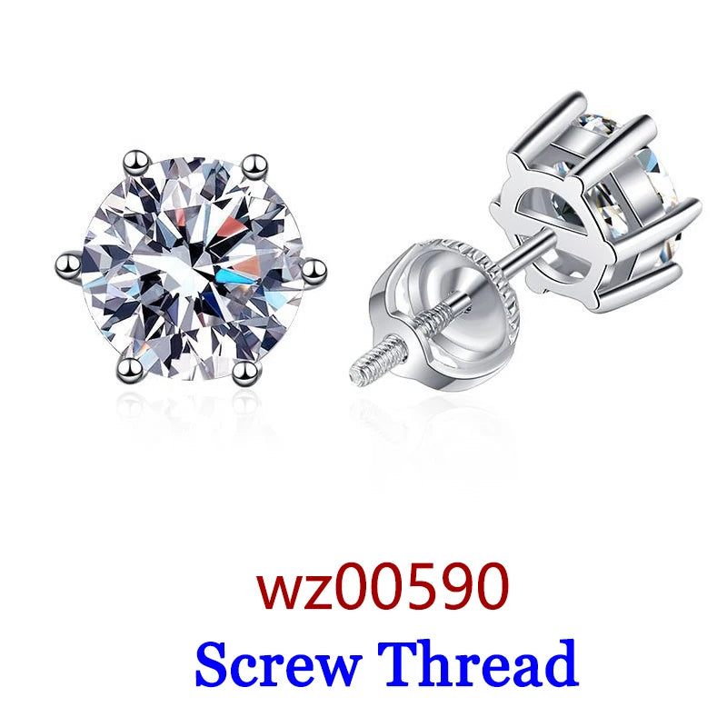 Moissanite Studs 0.5 To 2Ct Sterling Silver Screw Back - Smarsty