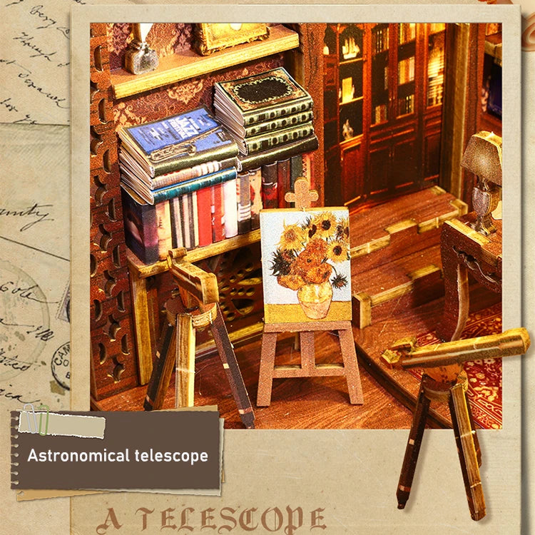 DIY Book Nook Shelf Insert Kit 3D Wooden Puzzle Doll House Assembly Building Model Bookends With Furniture LED Light Xmas Gifts by Smarsty