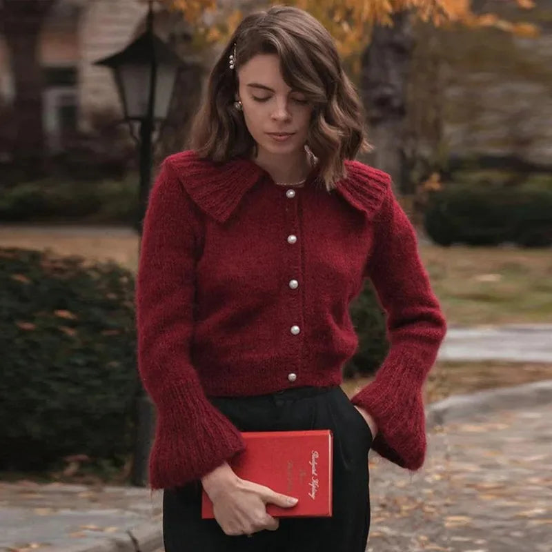 Tassel Patchwork Printed Cardigan Women Geometric Patterns Belts V-neck Long Sleeve Knitted Street Lady Sweater 2025 Autumn Coat - Smarsty