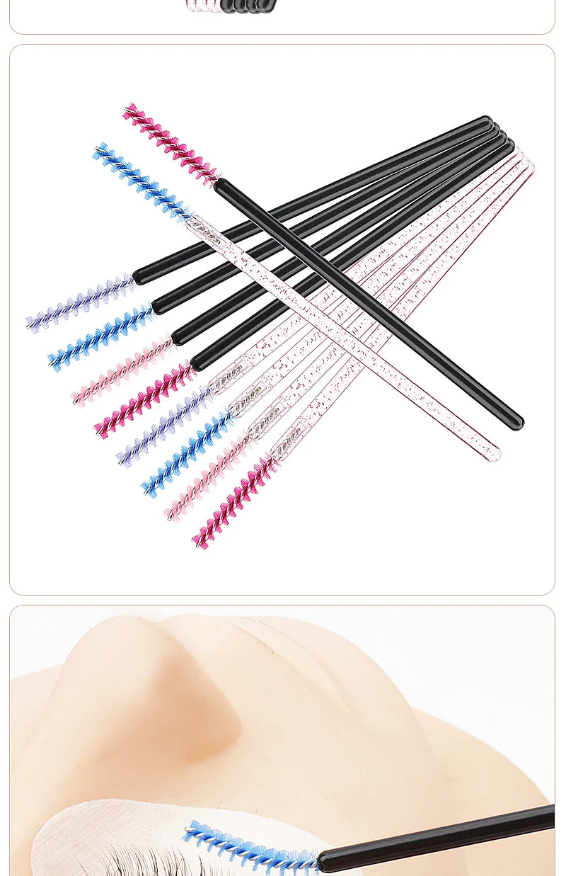 50 Pcs Disposable Eyelash Brushes with Diamond Handles - Smarsty