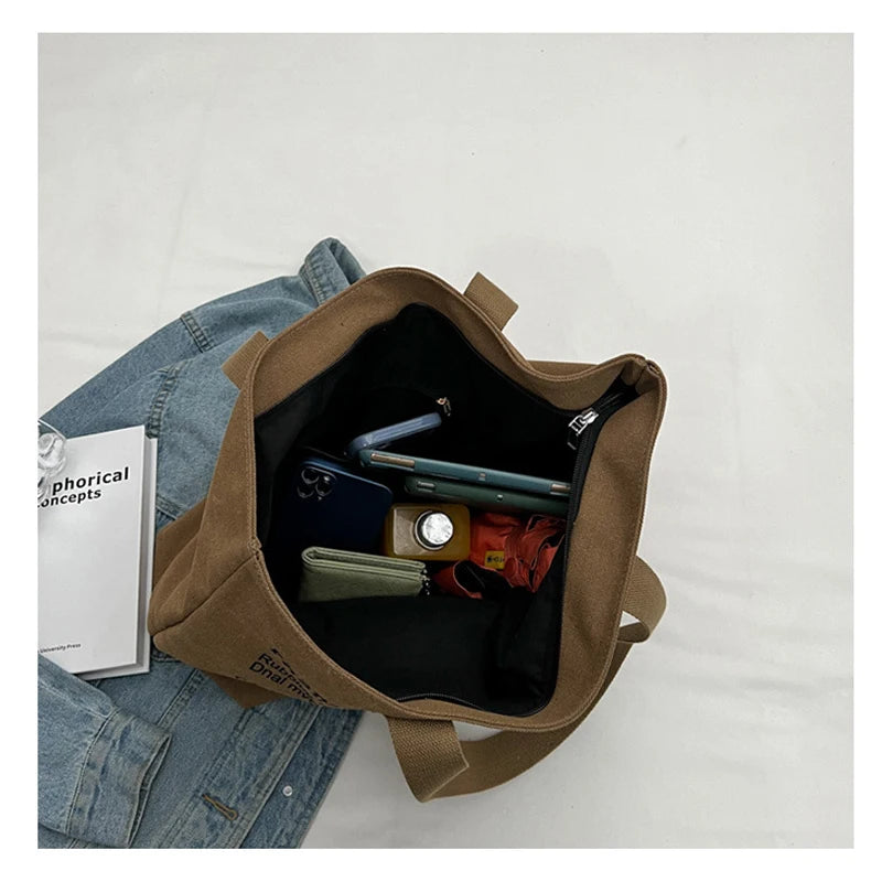 Womens Canvas Tote Bag Durable Spacious Zipper Closure - Smarsty