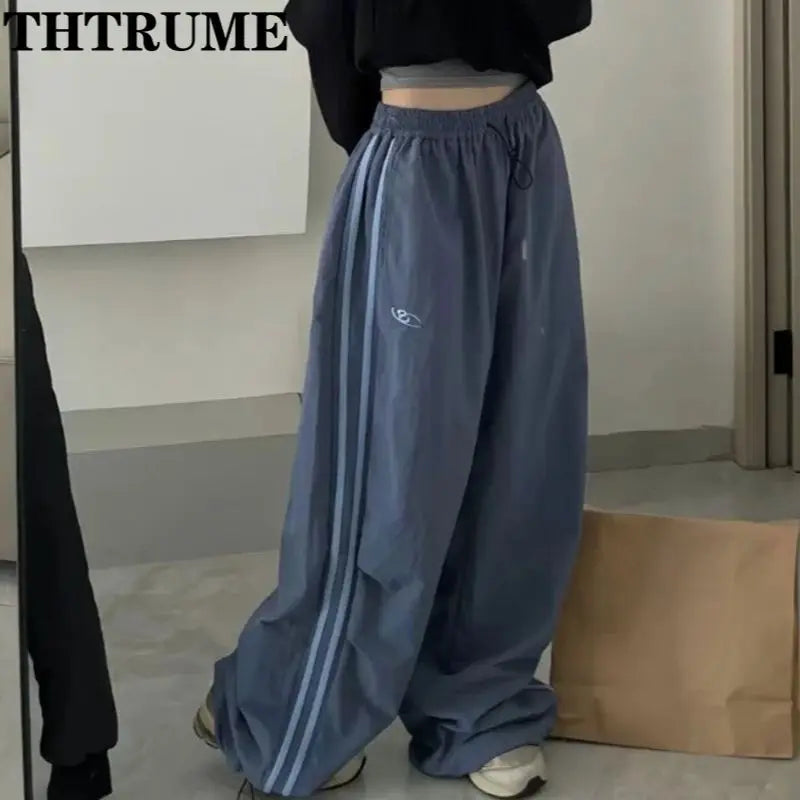 Y2K Vintage Women Loose Pants Oversized Hip Hop Drawstring Pocket Fashion Chic Cargo Pant Casual Office Lady Baggy New Trousers - Smarsty