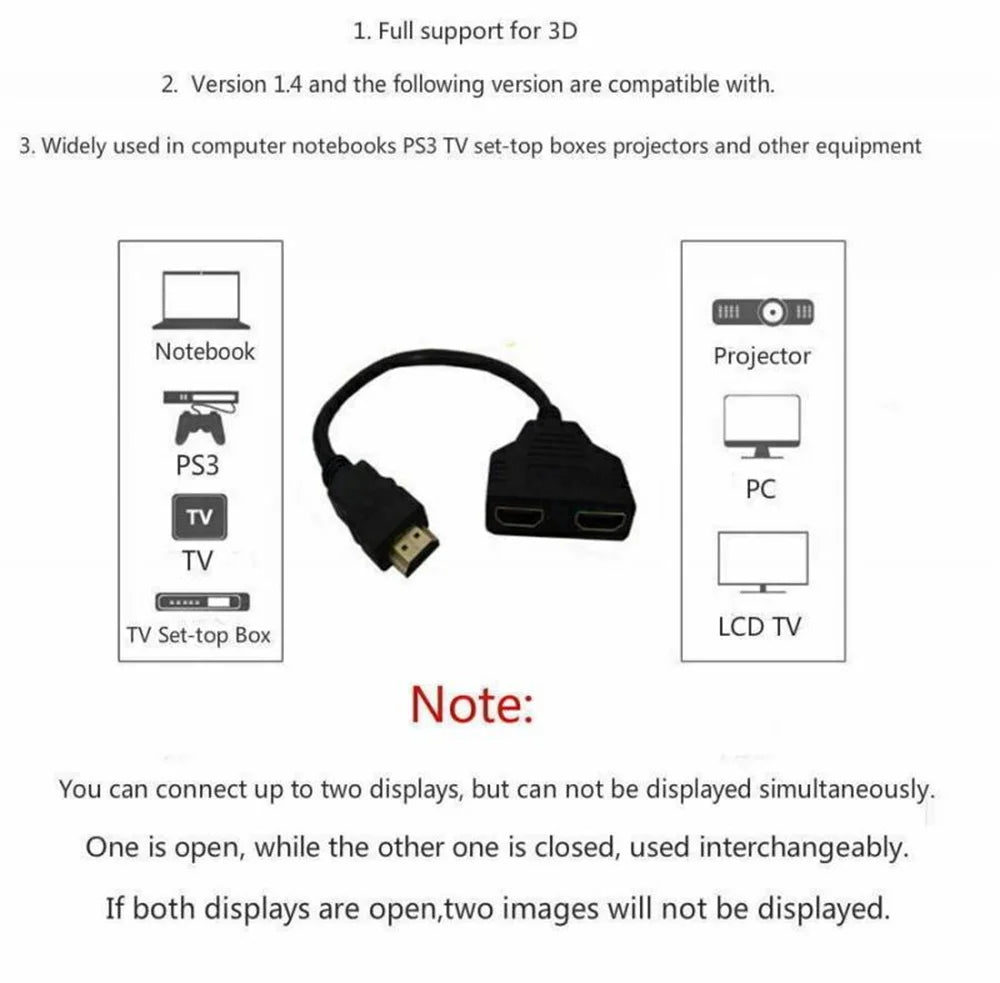 HD 1080P HDMI Splitter Dual Port Adapter for TV - Smarsty
